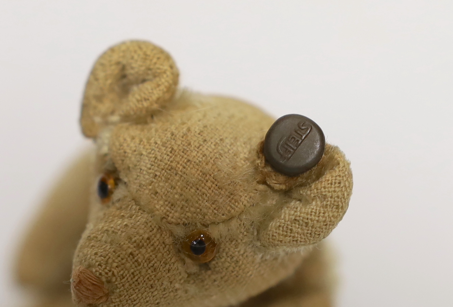 A Steiff rattle bear, with button, c.1920's, 5in., some hair loss